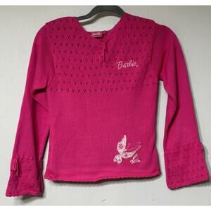 Barbie Vintage Sweater Girls Size 10 Pink 2005 Long Sleeve Pullover Butterfly